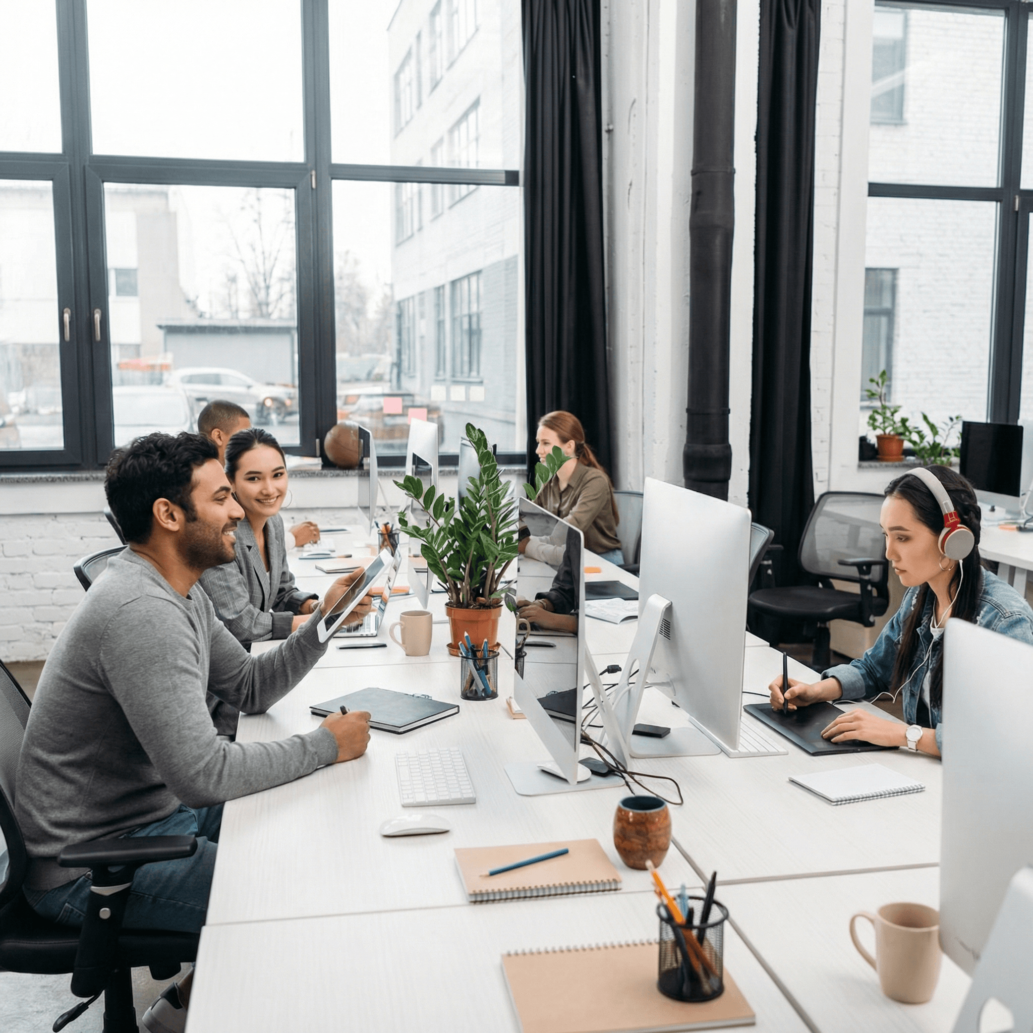 The SocialSquared team working together in the office